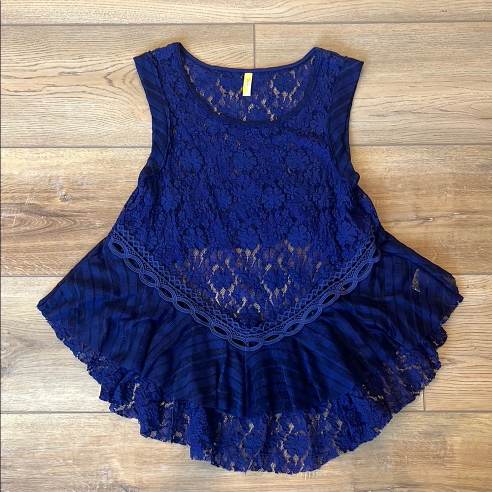 Free People Navy Lace Blouse